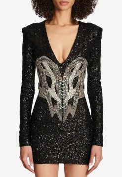 Balmain Embroidered Mini Dress Black
