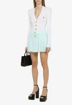 Balmain Pleated Mini Skirt In Wool Mint 9 Balmain Pleated Mini Skirt In Wool Mint -Evening Dresses Popular Store YF1LA191XC67 L BALMA 7AY.b