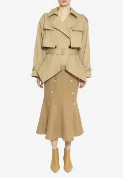 Dawei Flared Midi Skirt In Wool Beige