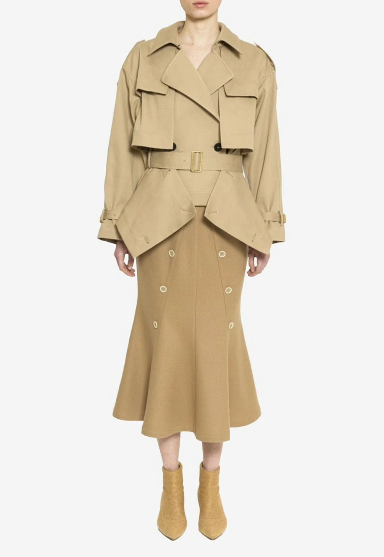 Dawei Flared Midi Skirt In Wool Beige 1 Dawei Flared Midi Skirt In Wool Beige