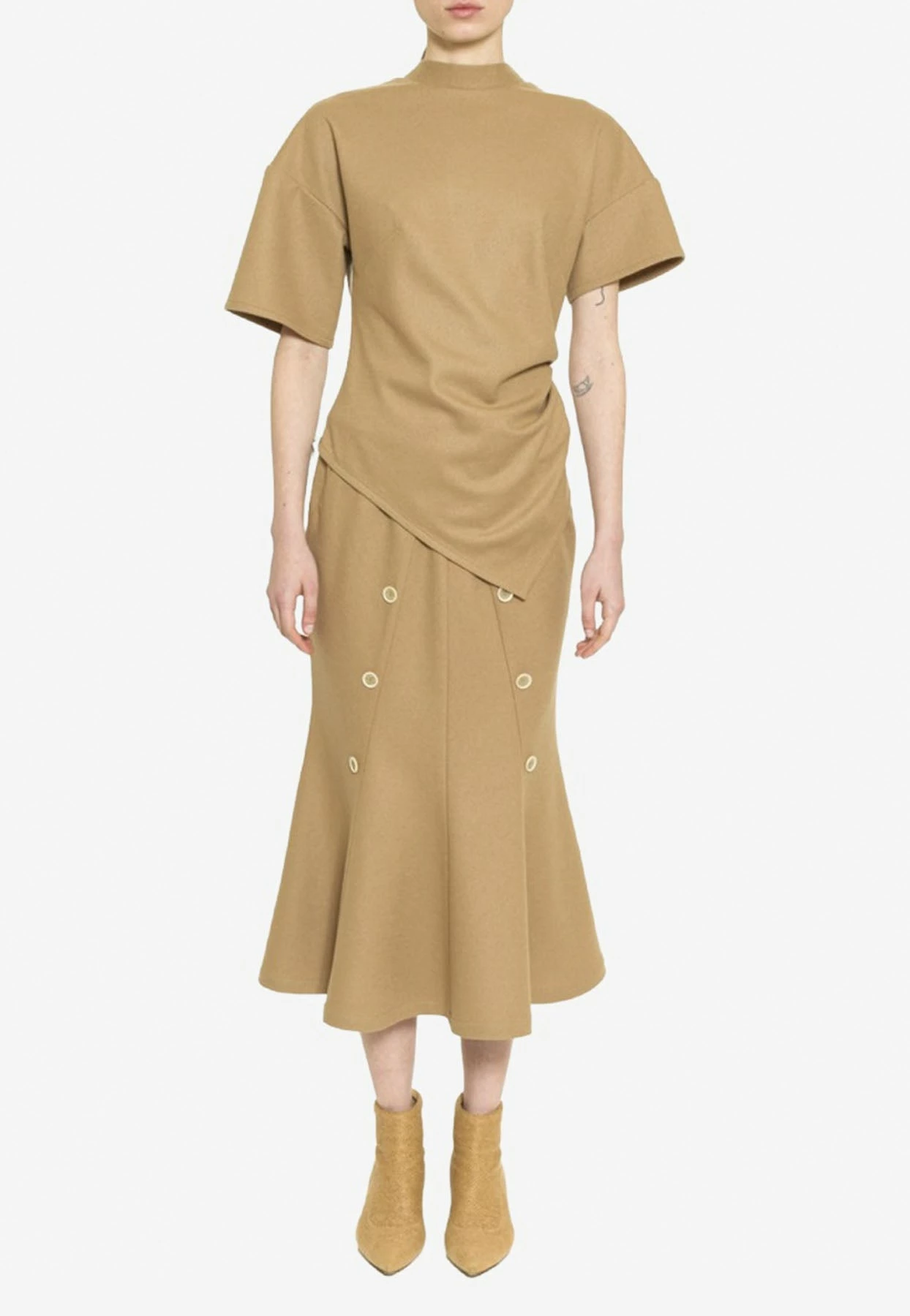 Dawei Flared Midi Skirt In Wool Beige 2 Dawei Flared Midi Skirt In Wool Beige - Image 2