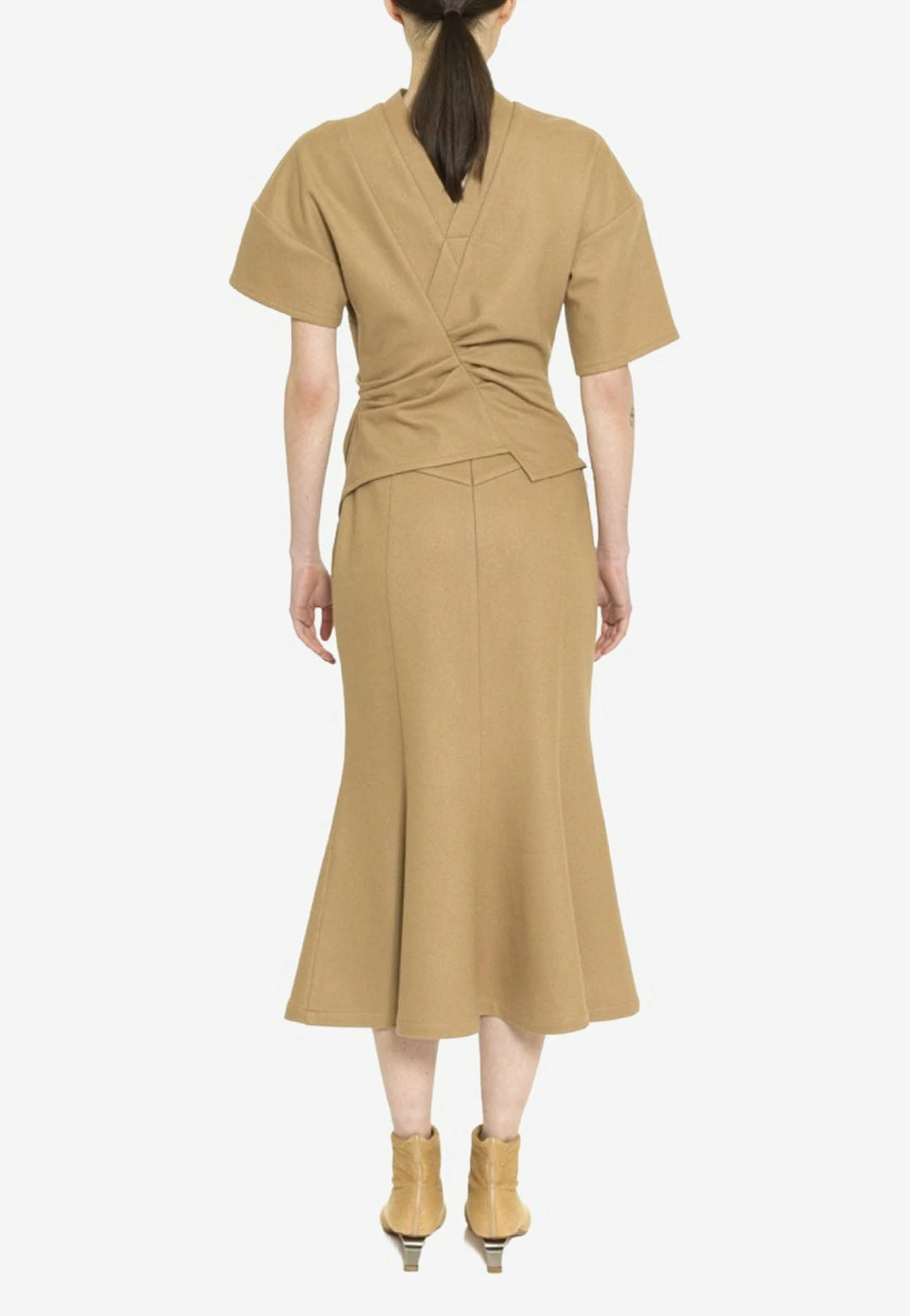 Dawei Flared Midi Skirt In Wool Beige 3 Dawei Flared Midi Skirt In Wool Beige - Image 3