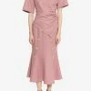 Dawei Flared Midi Skirt With Button Details Pink