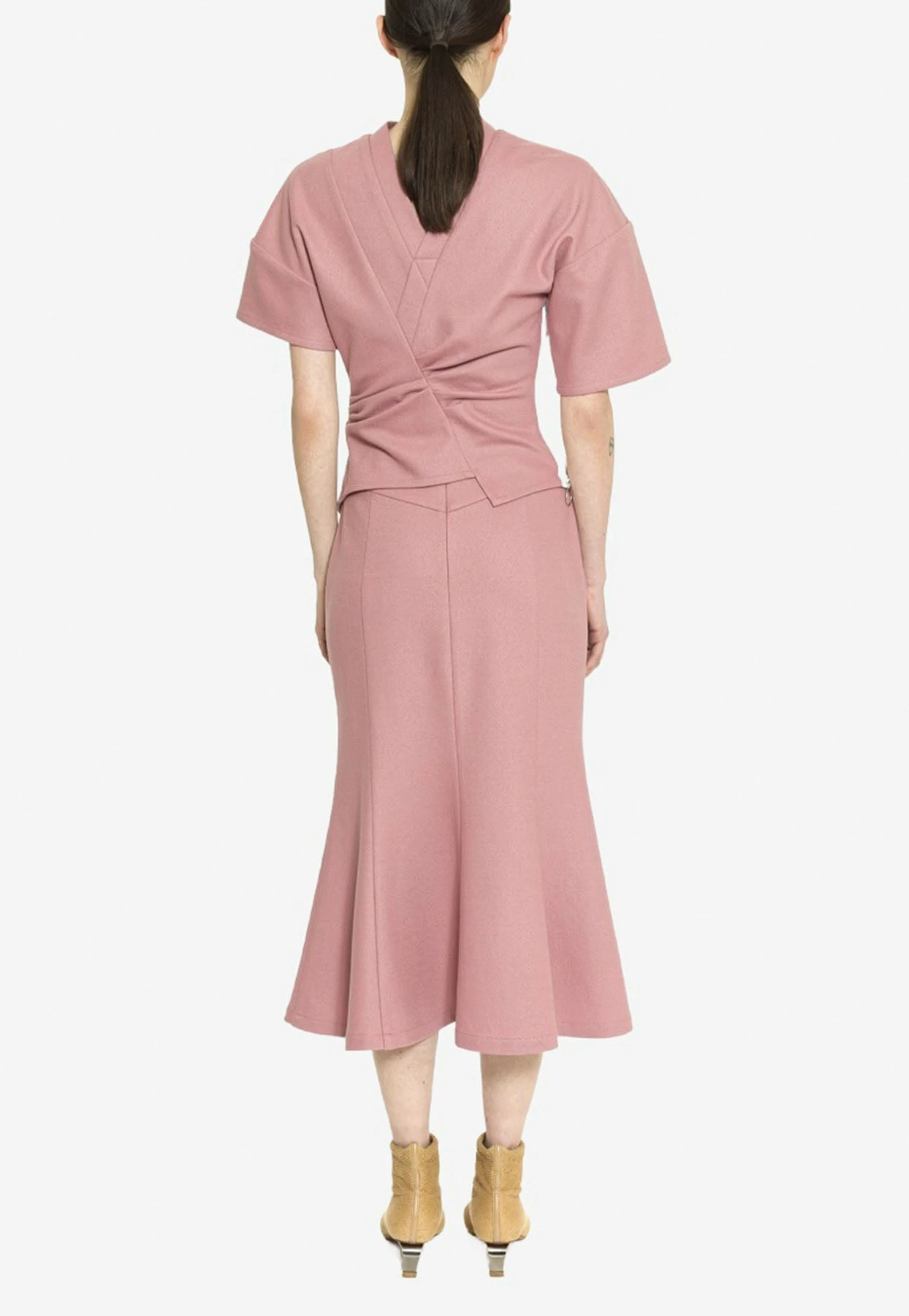 Dawei Flared Midi Skirt With Button Details Pink 3 Dawei Flared Midi Skirt With Button Details Pink - Image 3