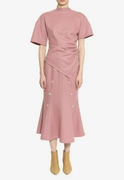 Dawei Flared Midi Skirt With Button Details Pink