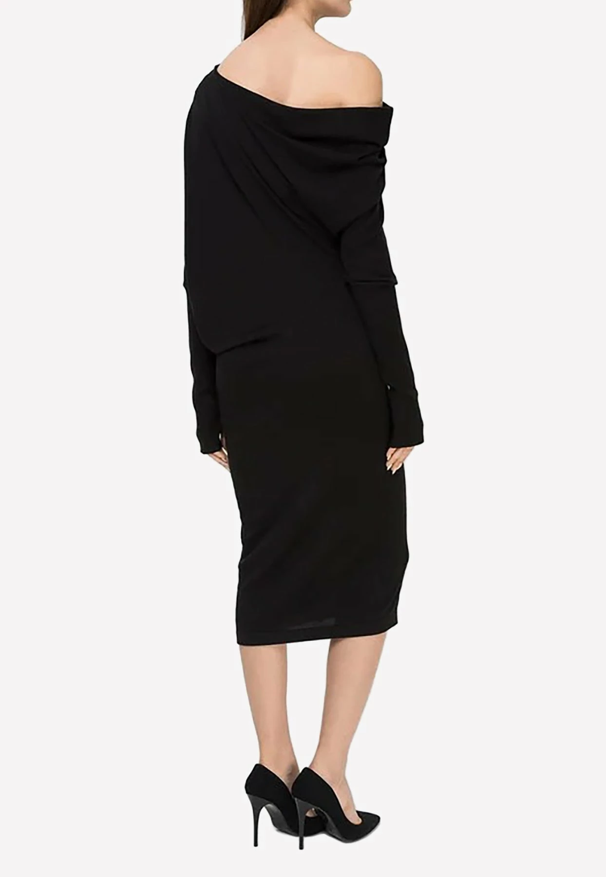 Tom Ford Draped Shoulder Cashmere And Silk Midi Dress Black 3 Tom Ford Draped Shoulder Cashmere And Silk Midi Dress Black - Image 3