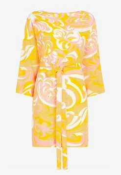 Emilio Pucci Boat-Neck Albizia Print Crepe Mini Dress Yellow 5 Emilio Pucci Boat-Neck Albizia Print Crepe Mini Dress Yellow -Evening Dresses Popular Store emilio pucci albizia print min