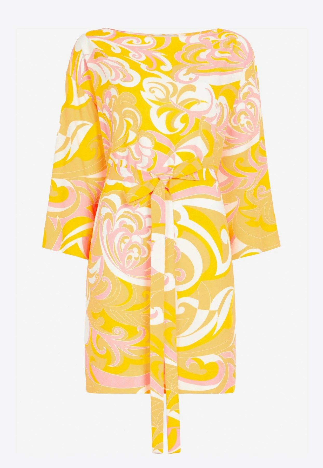 Emilio Pucci Boat-Neck Albizia Print Crepe Mini Dress Yellow 3 Emilio Pucci Boat-Neck Albizia Print Crepe Mini Dress Yellow - Image 3