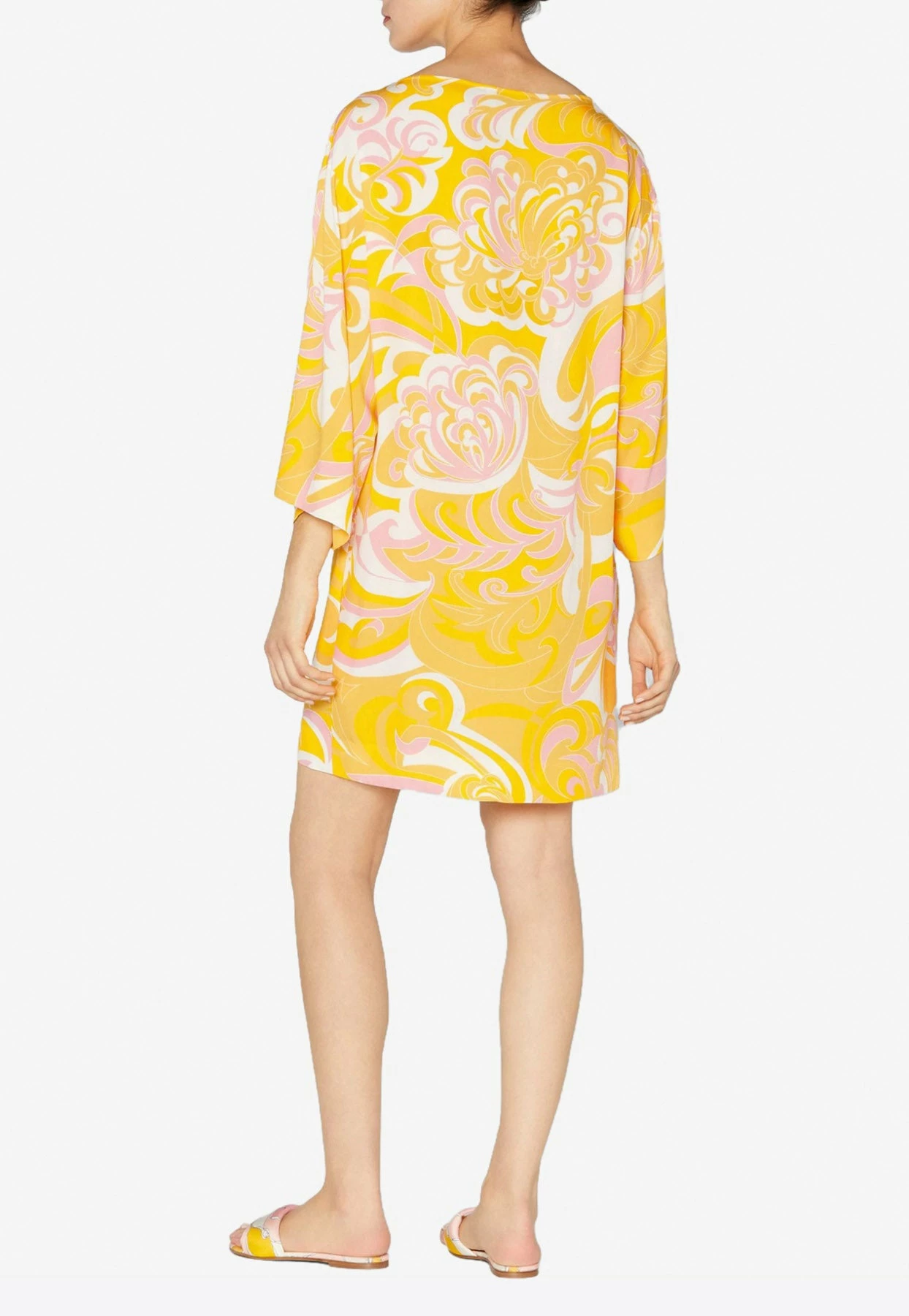 Emilio Pucci Boat-Neck Albizia Print Crepe Mini Dress Yellow 2 Emilio Pucci Boat-Neck Albizia Print Crepe Mini Dress Yellow - Image 2