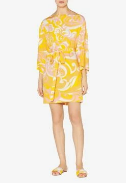 Emilio Pucci Boat-Neck Albizia Print Crepe Mini Dress Yellow