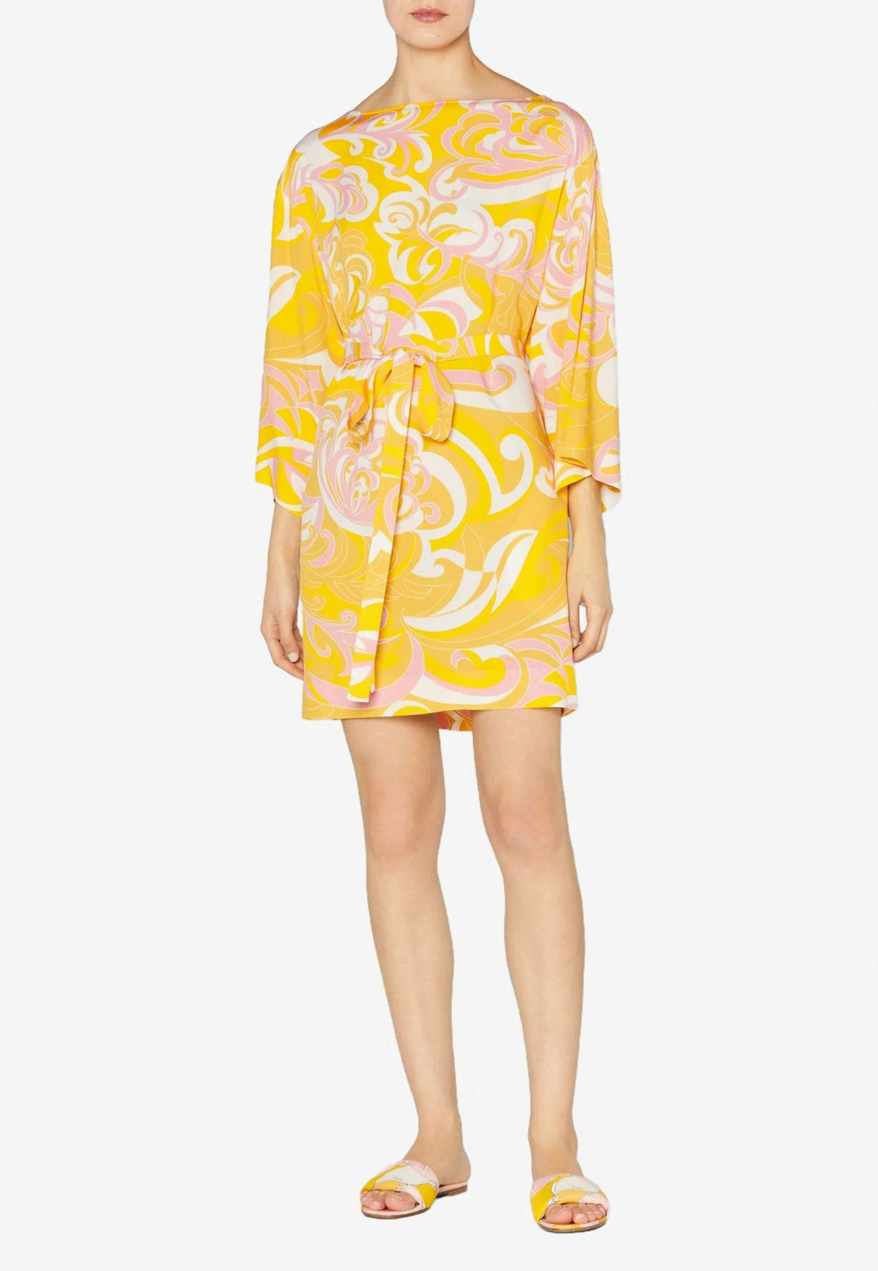 Emilio Pucci Boat-Neck Albizia Print Crepe Mini Dress Yellow 1 Emilio Pucci Boat-Neck Albizia Print Crepe Mini Dress Yellow