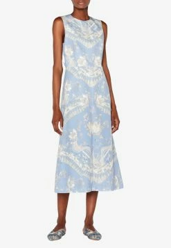 Emilio Pucci Rugiada Print Cotton Sleeveless Midi Dress Light Blue