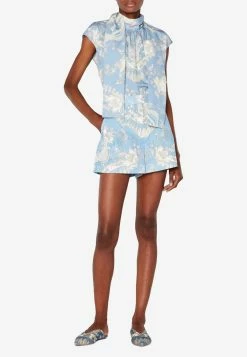 Emilio Pucci High-Waist Rugiada Print Cotton Shorts Light Blue