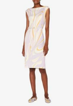 Emilio Pucci Vortici Print Belted Satin Dress Purple