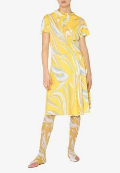 Emilio Pucci Vortici Print Satin Dress Yellow