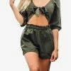 Les Canebiers Enchanteur Cropped Top And Shorts Set In Khaki Green