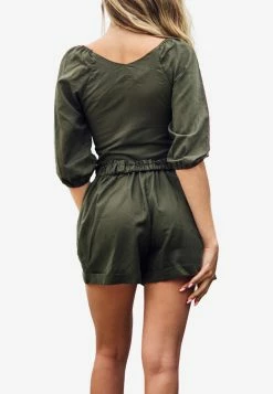 Les Canebiers Enchanteur Cropped Top And Shorts Set In Khaki Green -Evening Dresses Popular Store enchanteur khaki 3