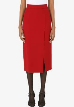 Dolce & Gabbana High-Waist Cady Pencil Skirt With Slit Red