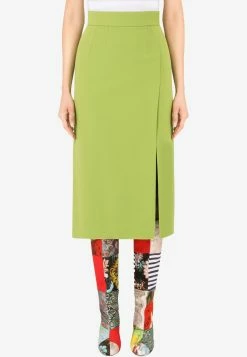 Dolce & Gabbana High-Waist Cady Pencil Skirt With Slit Green