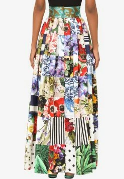 Dolce & Gabbana Patchwork Pleated Cotton Maxi Skirt Multicolor -Evening Dresses Popular Store f4b3ytgdy03 s9000 1