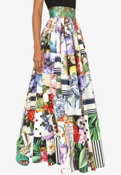 Dolce & Gabbana Patchwork Pleated Cotton Maxi Skirt Multicolor -Evening Dresses Popular Store f4b3ytgdy03 s9000 3