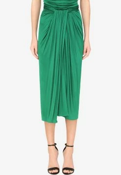 Dolce & Gabbana High-Waist Draped Silk Skirt Green