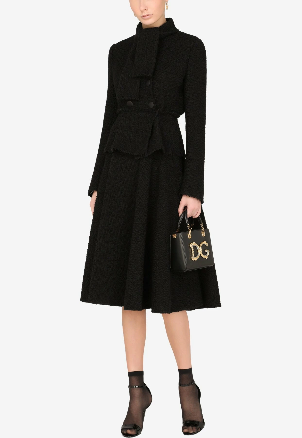 Dolce & Gabbana Bouclé Godet A-Line Skirt Black 2 Dolce & Gabbana Bouclé Godet A-Line Skirt Black - Image 2