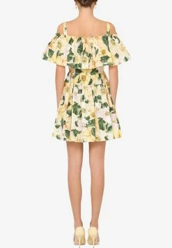 Dolce & Gabbana Off-Shoulder Camellia Print Poplin Dress Yellow -Evening Dresses Popular Store f63x7ths5ia hf2ah 1