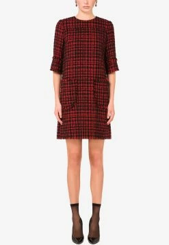 Dolce & Gabbana Straight-Cut Tweed Mini Dress Red