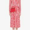 Dolce & Gabbana Striped Silk Midi Dress With Self-Tie Bow Red