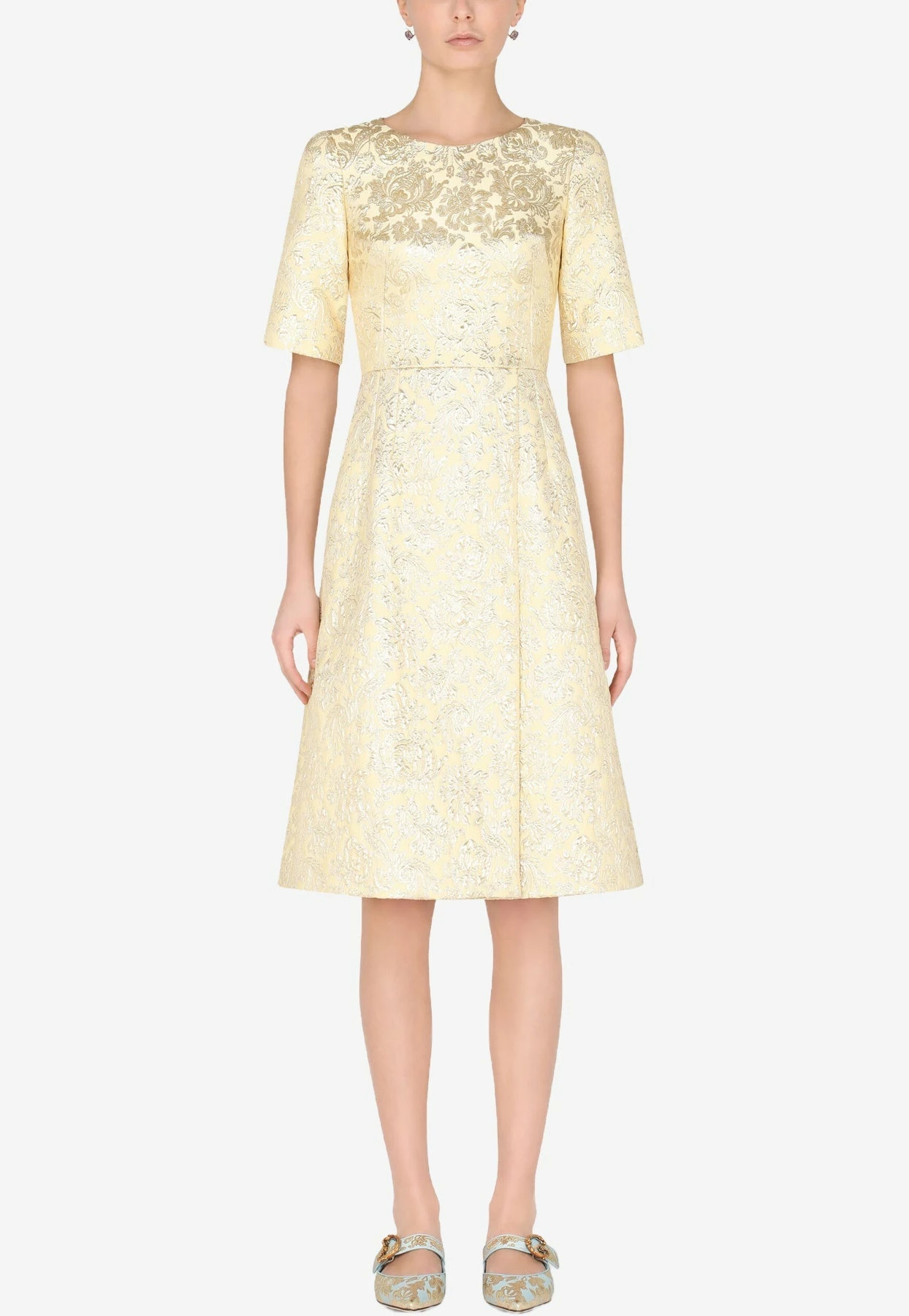 Dolce & Gabbana Floral Lamé Jacquard Dress Gold 1 Dolce & Gabbana Floral Lamé Jacquard Dress Gold