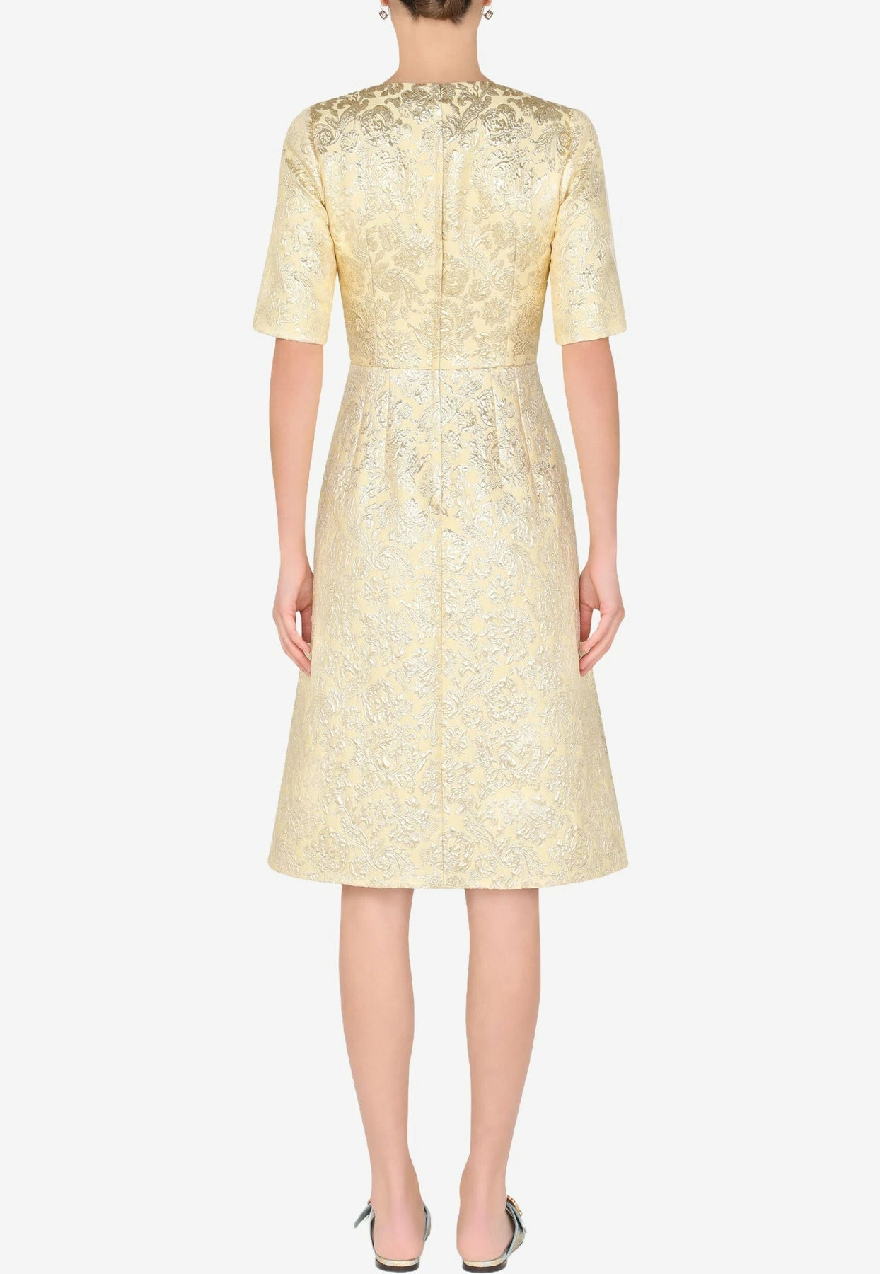 Dolce & Gabbana Floral Lamé Jacquard Dress Gold 3 Dolce & Gabbana Floral Lamé Jacquard Dress Gold - Image 3