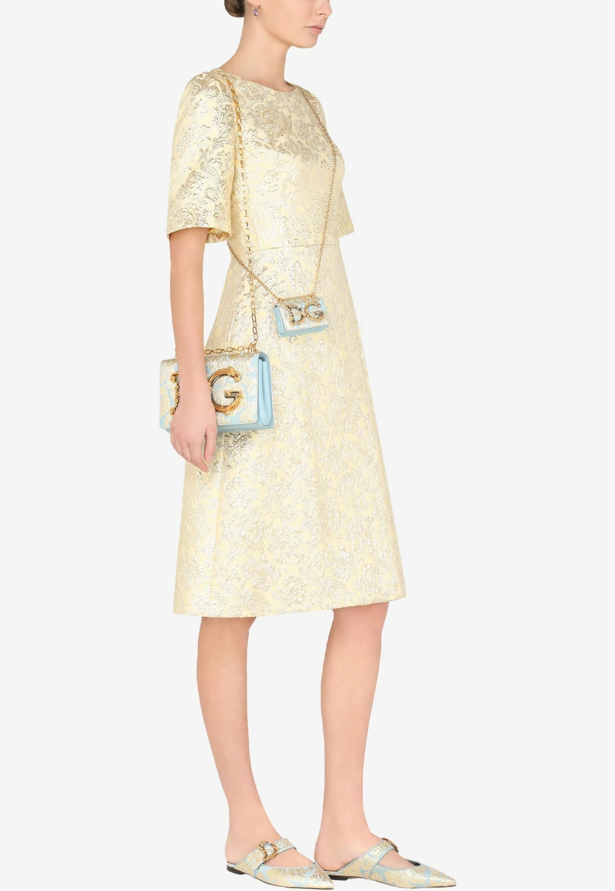 Dolce & Gabbana Floral Lamé Jacquard Dress Gold 2 Dolce & Gabbana Floral Lamé Jacquard Dress Gold - Image 2