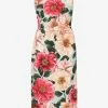 Dolce & Gabbana Camellia Print Sleeveless Crepe Dress Multicolor