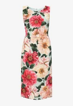 Dolce & Gabbana Camellia Print Sleeveless Crepe Dress Multicolor