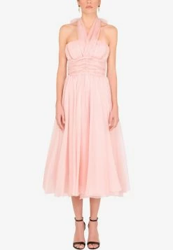 Dolce & Gabbana Halterneck Chiffon Midi Dress Pink