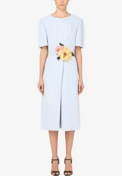 Dolce & Gabbana Flower Embellished Cady Dress Blue