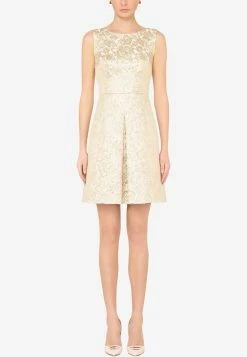 Dolce & Gabbana Floral Lamé Sleeveless Jacquard Dress Gold