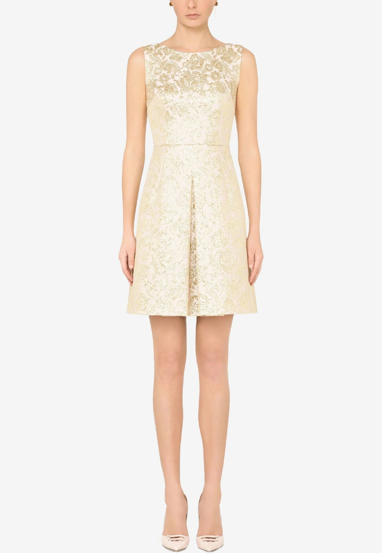 Dolce & Gabbana Floral Lamé Sleeveless Jacquard Dress Gold 1 Dolce & Gabbana Floral Lamé Sleeveless Jacquard Dress Gold