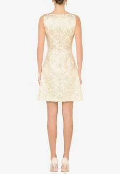 Dolce & Gabbana Floral Lamé Sleeveless Jacquard Dress Gold 5 Dolce & Gabbana Floral Lamé Sleeveless Jacquard Dress Gold -Evening Dresses Popular Store f6k4athjmlb s8352 1