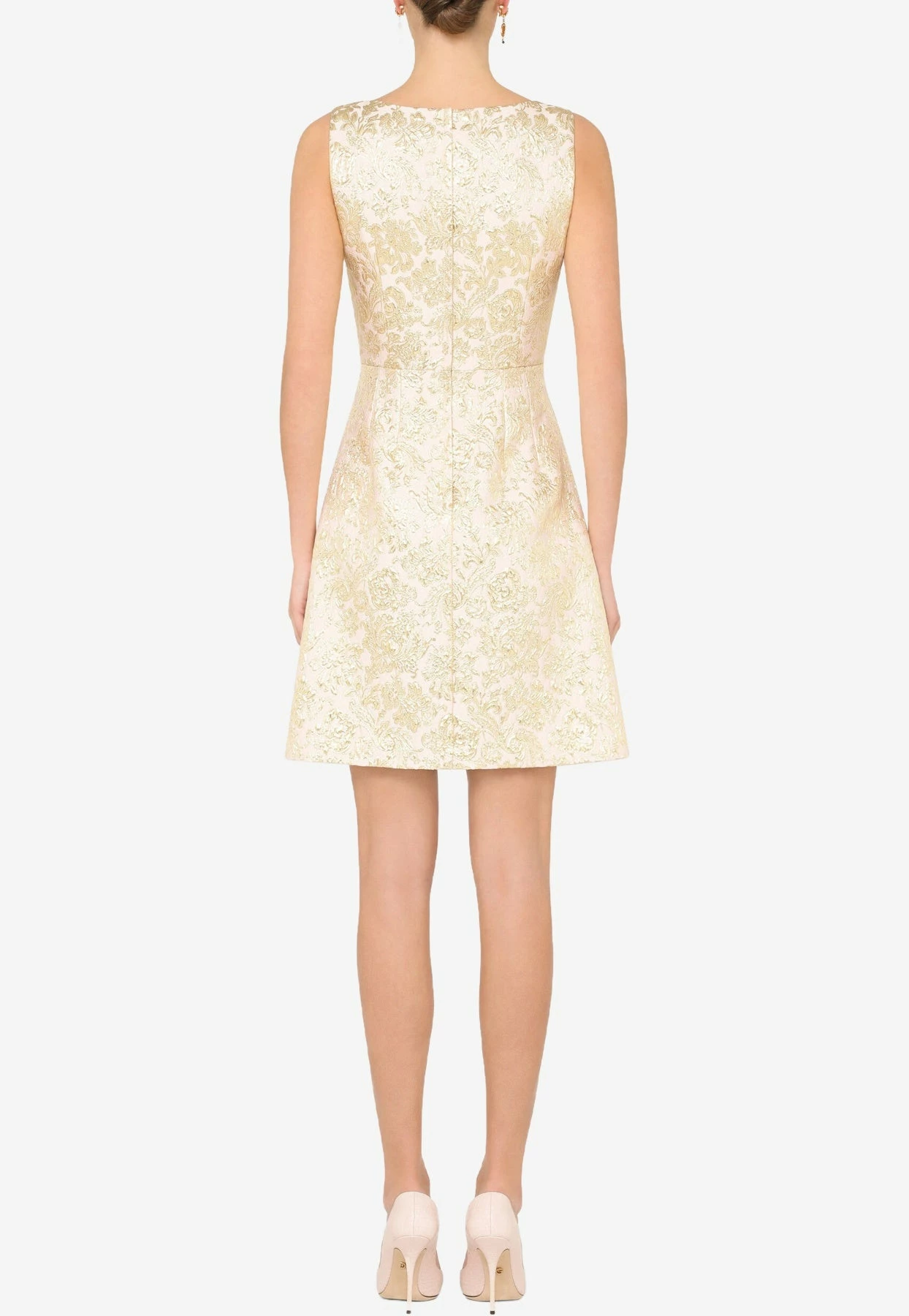 Dolce & Gabbana Floral Lamé Sleeveless Jacquard Dress Gold 3 Dolce & Gabbana Floral Lamé Sleeveless Jacquard Dress Gold - Image 3
