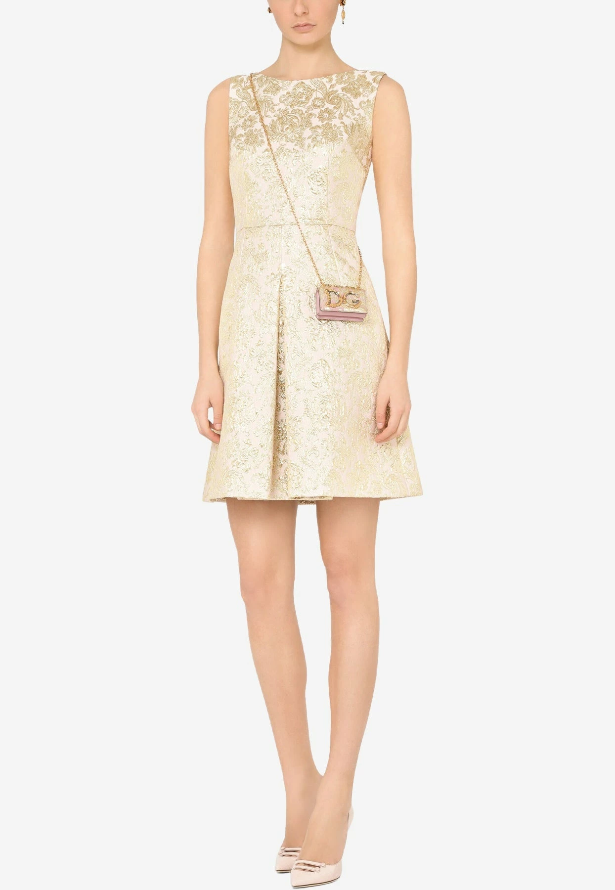 Dolce & Gabbana Floral Lamé Sleeveless Jacquard Dress Gold 2 Dolce & Gabbana Floral Lamé Sleeveless Jacquard Dress Gold - Image 2