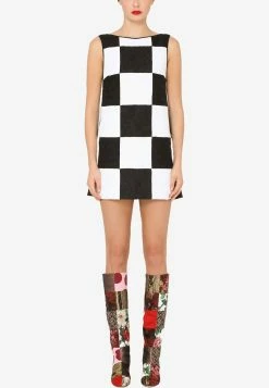 Dolce & Gabbana Damier Sleeveless Patchwork Jacquard Mini Dress Monochrome