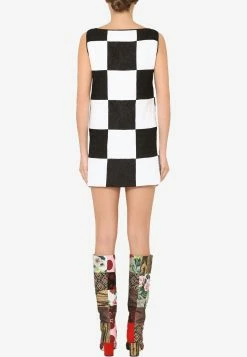 Dolce & Gabbana Damier Sleeveless Patchwork Jacquard Mini Dress Monochrome -Evening Dresses Popular Store f6k7ytgdx76 s9000 1
