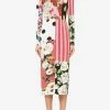 Dolce & Gabbana Long-Sleeved Patchwork Silk Midi Dress Multicolor