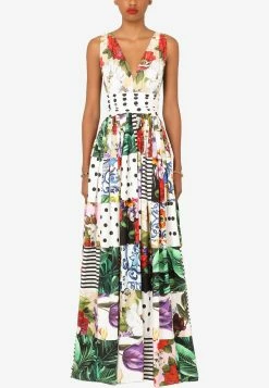 Dolce & Gabbana Patchwork Sleeveless Cotton Maxi Dress Multicolor
