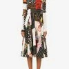 Dolce & Gabbana Patchwork Long-Sleeved Chiffon Flared Dress Multicolor