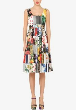 Dolce & Gabbana Square-Neck Patchwork Cotton Dress Multicolor