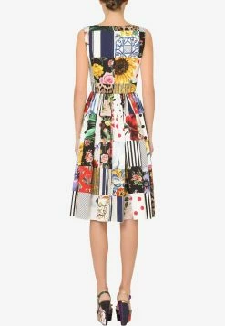 Dolce & Gabbana Square-Neck Patchwork Cotton Dress Multicolor -Evening Dresses Popular Store f6n0btgdy45 s9000 1