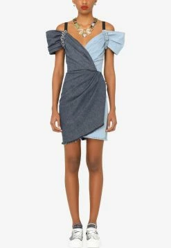 Dolce & Gabbana Sweetheart Patchwork Denim Dress Blue